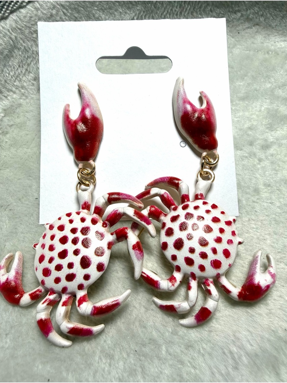 🦀❤️ Red & White Crab Statement Earrings ✨